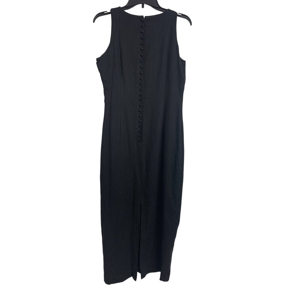 Vintage Ultra Dress N.Y. Black Linen‎ Floral Embroidered Long Dress Size 10 - Picture 2 of 8